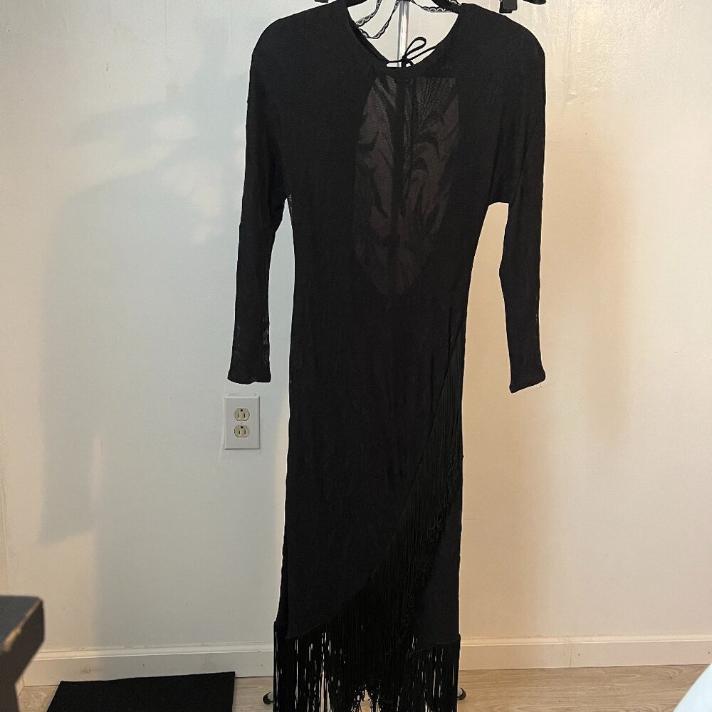 Vintage Black Lace Dress w/Fringe Hem